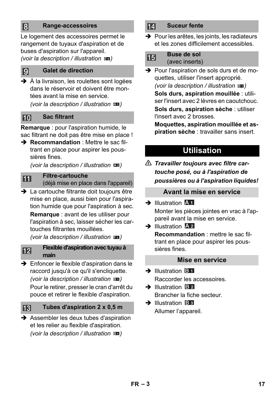 Utilisation | Karcher WD 3-800 M eco!ogic User Manual | Page 17 / 150