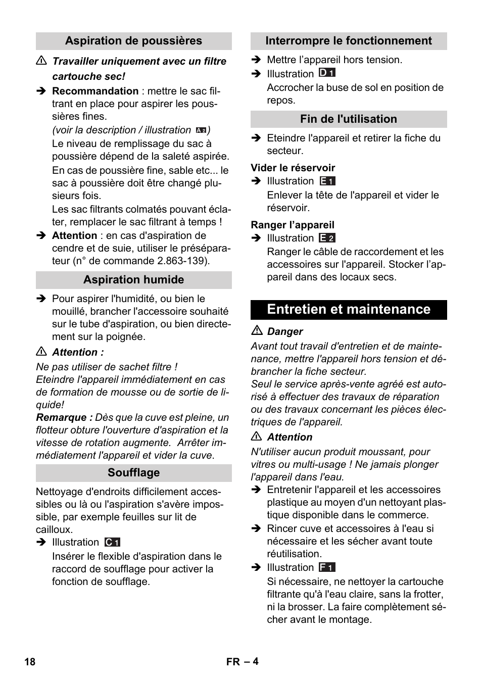 Entretien et maintenance | Karcher WD 3-800 M eco!ogic User Manual | Page 18 / 150