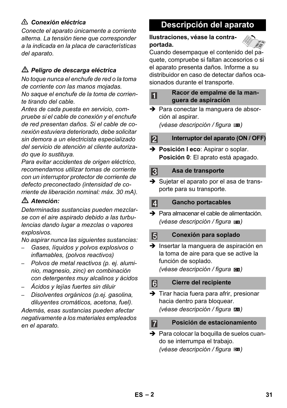 Descripción del aparato | Karcher WD 3-800 M eco!ogic User Manual | Page 31 / 150