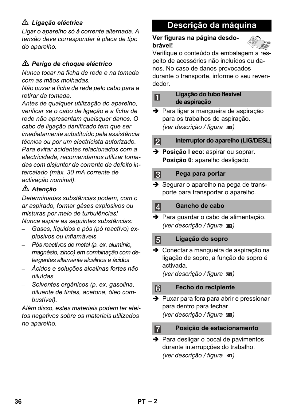 Descrição da máquina | Karcher WD 3-800 M eco!ogic User Manual | Page 36 / 150
