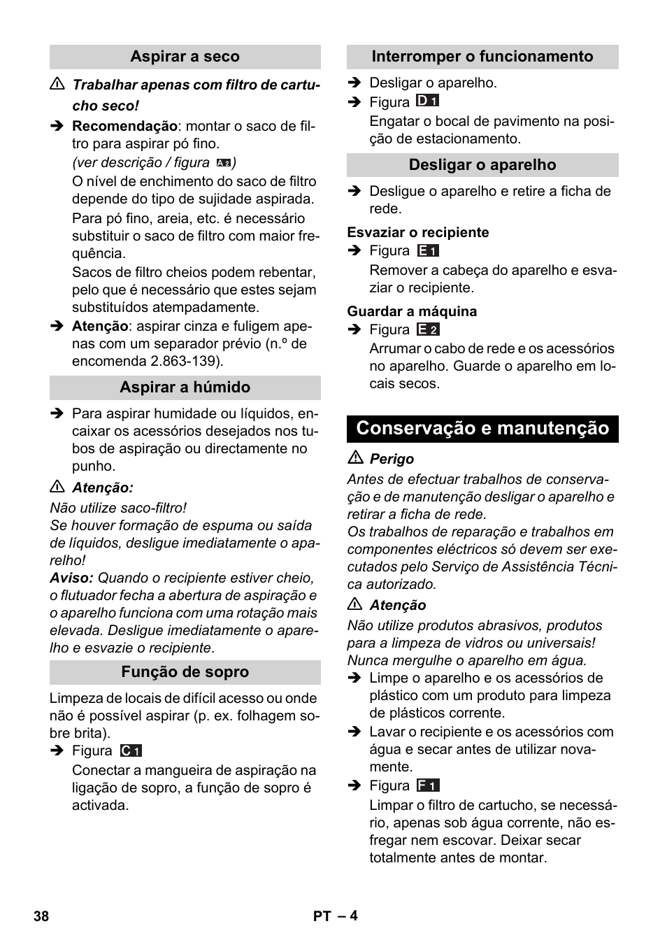 Conservação e manutenção | Karcher WD 3-800 M eco!ogic User Manual | Page 38 / 150