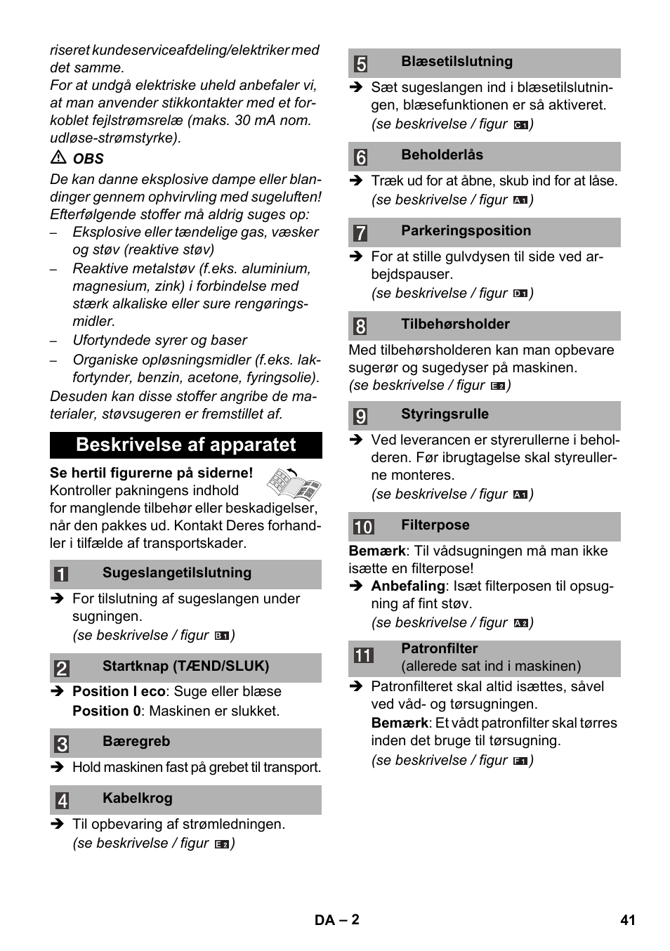 Beskrivelse af apparatet | Karcher WD 3-800 M eco!ogic User Manual | Page 41 / 150