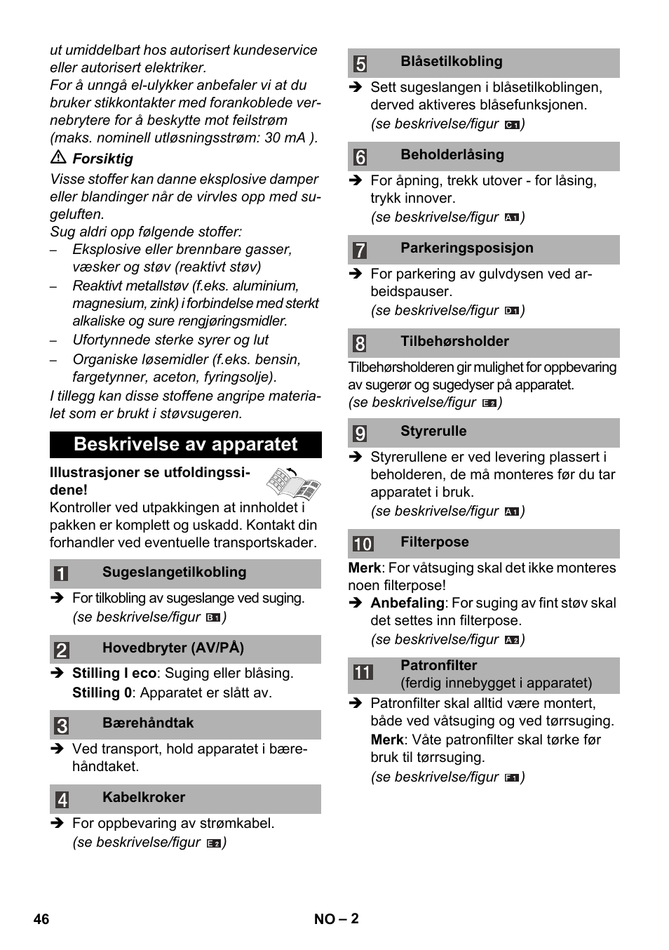 Beskrivelse av apparatet | Karcher WD 3-800 M eco!ogic User Manual | Page 46 / 150