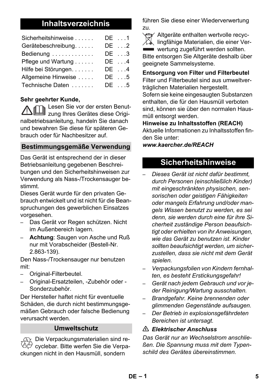 Karcher WD 3-800 M eco!ogic User Manual | Page 5 / 150