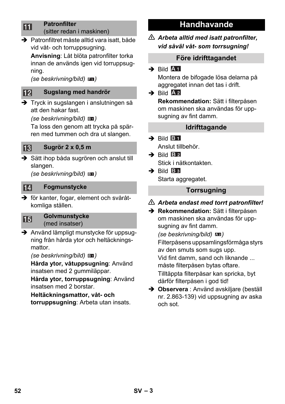 Handhavande | Karcher WD 3-800 M eco!ogic User Manual | Page 52 / 150