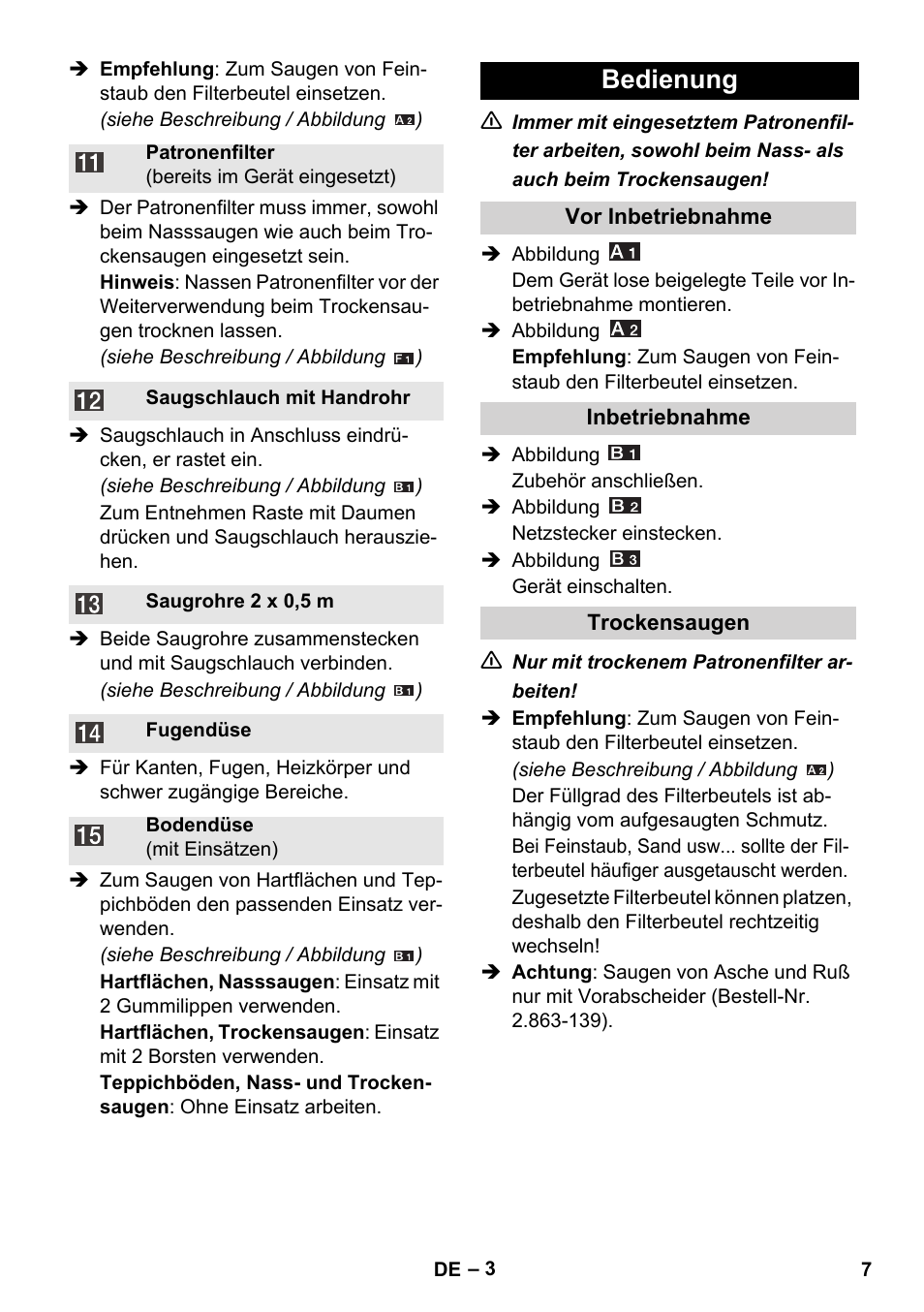 Bedienung | Karcher WD 3-800 M eco!ogic User Manual | Page 7 / 150