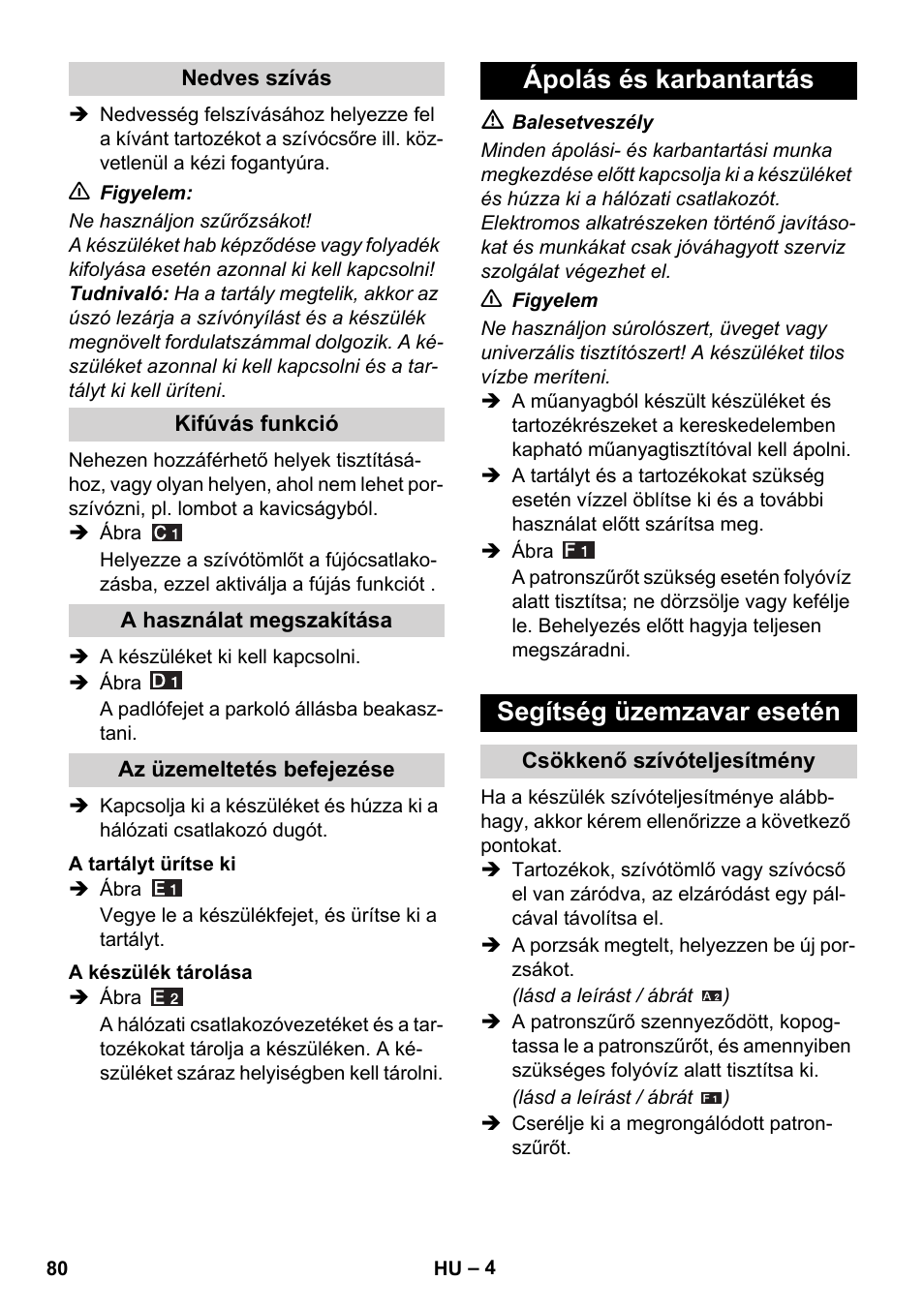 Ápolás és karbantartás segítség üzemzavar esetén | Karcher WD 3-800 M eco!ogic User Manual | Page 80 / 150