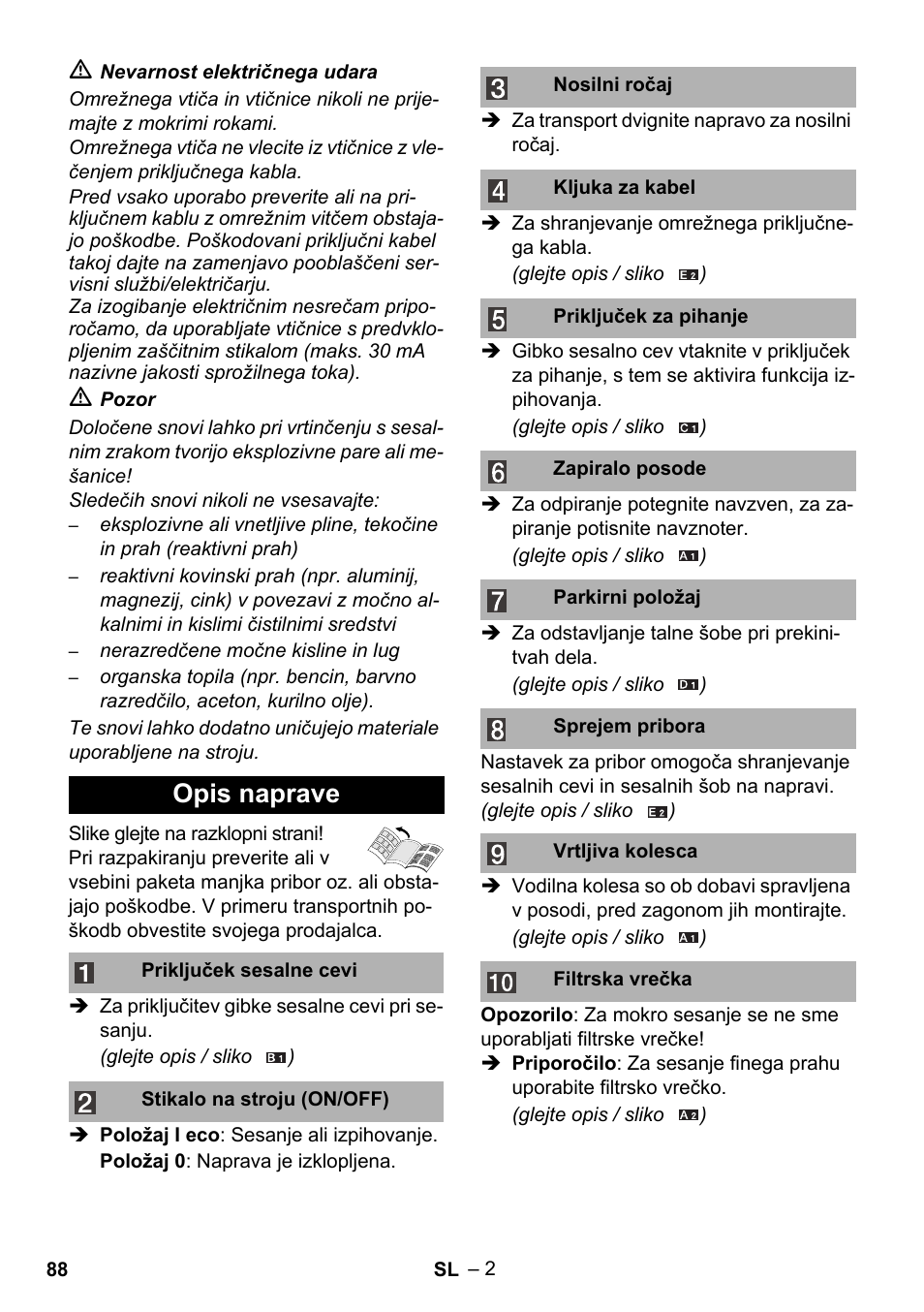 Opis naprave | Karcher WD 3-800 M eco!ogic User Manual | Page 88 / 150