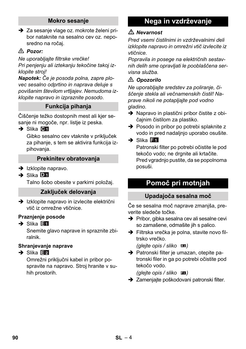 Nega in vzdrževanje pomoč pri motnjah | Karcher WD 3-800 M eco!ogic User Manual | Page 90 / 150