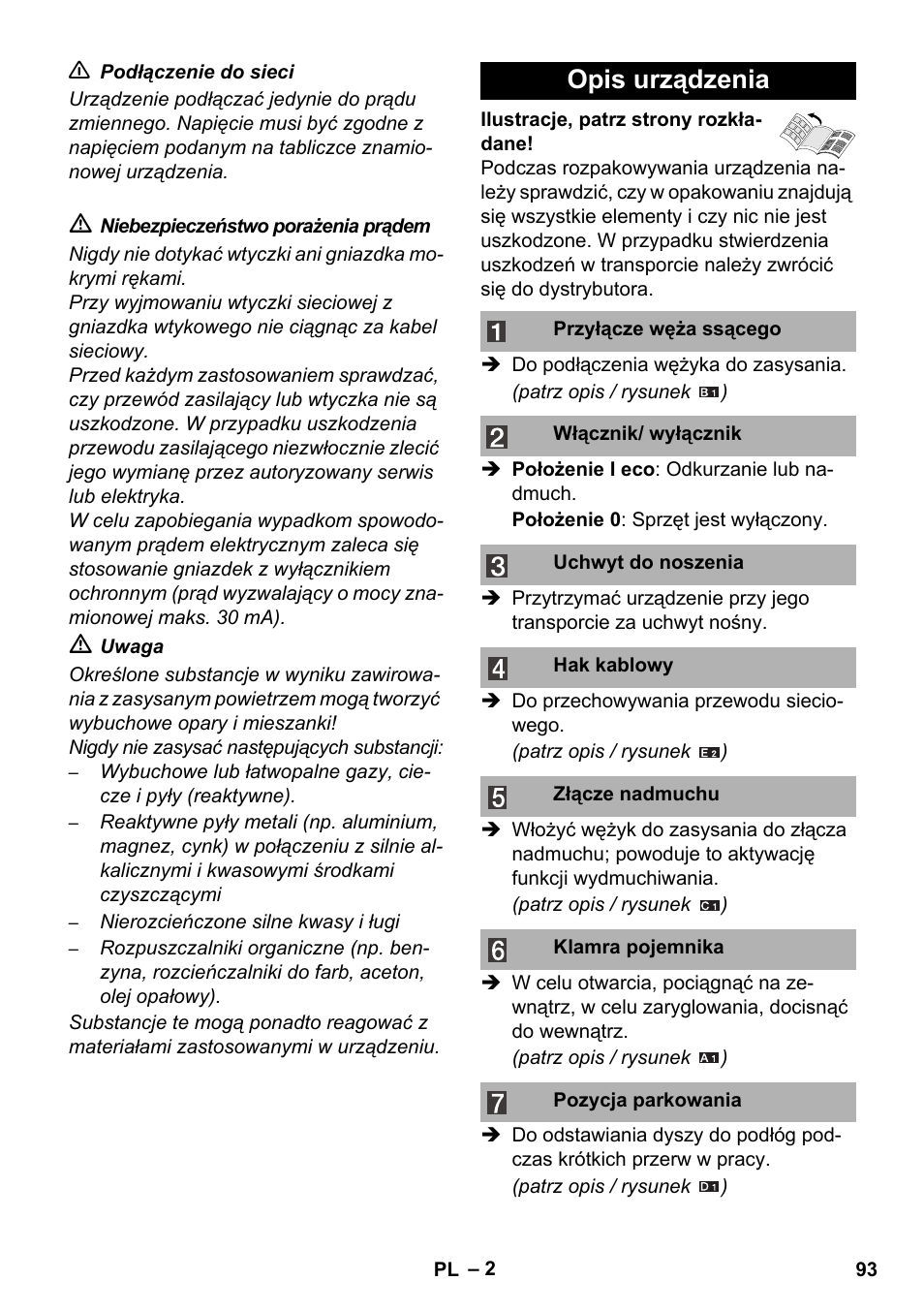 Opis urządzenia | Karcher WD 3-800 M eco!ogic User Manual | Page 93 / 150