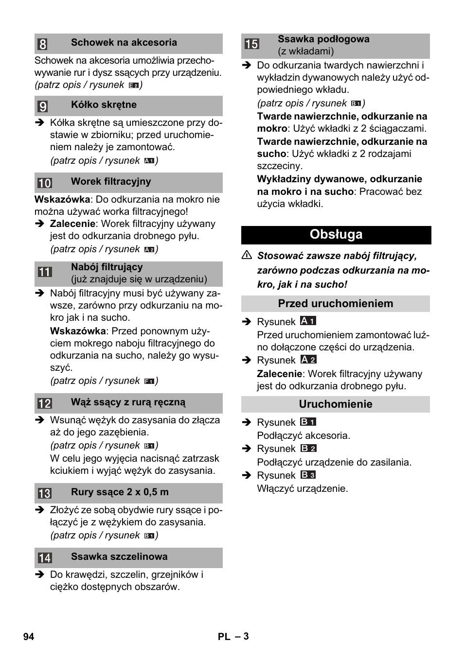 Obsługa | Karcher WD 3-800 M eco!ogic User Manual | Page 94 / 150