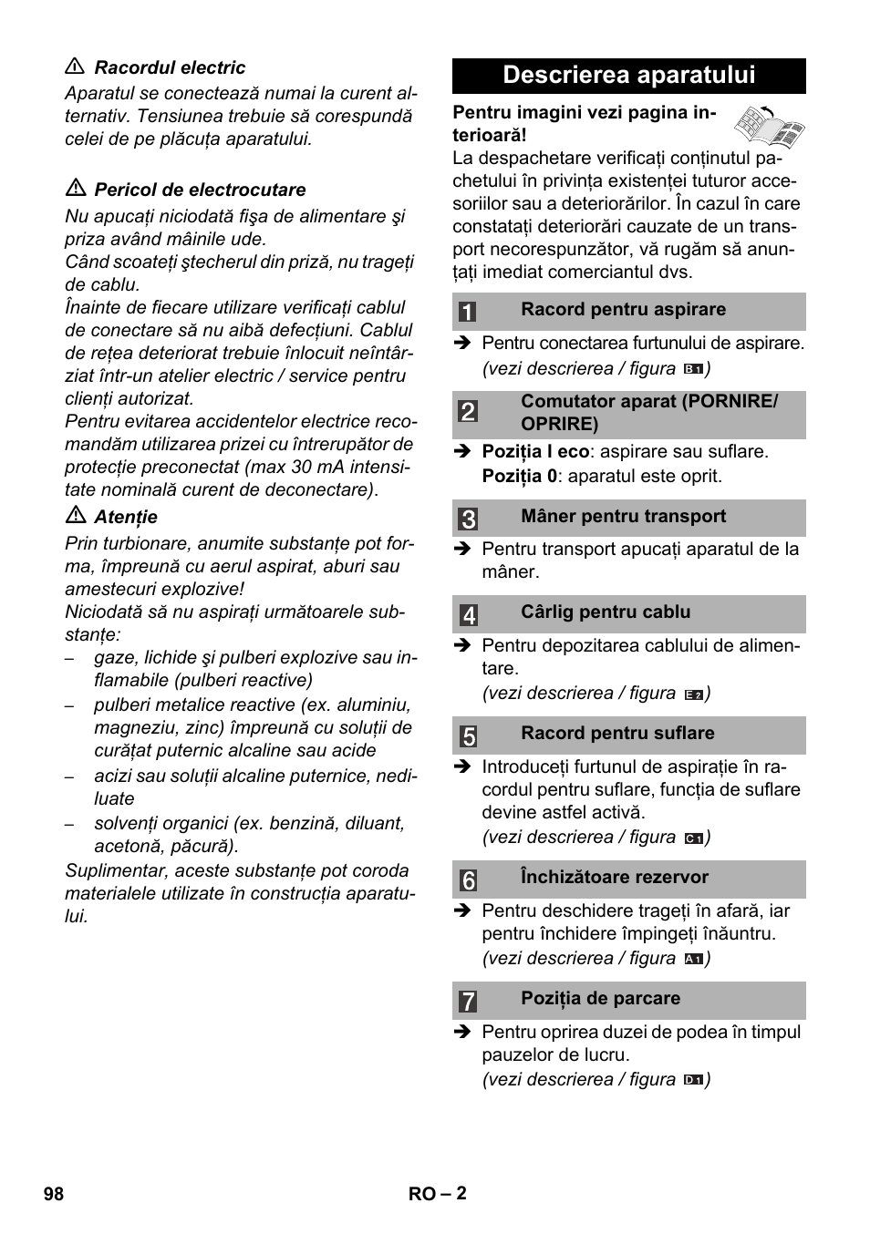 Descrierea aparatului | Karcher WD 3-800 M eco!ogic User Manual | Page 98 / 150