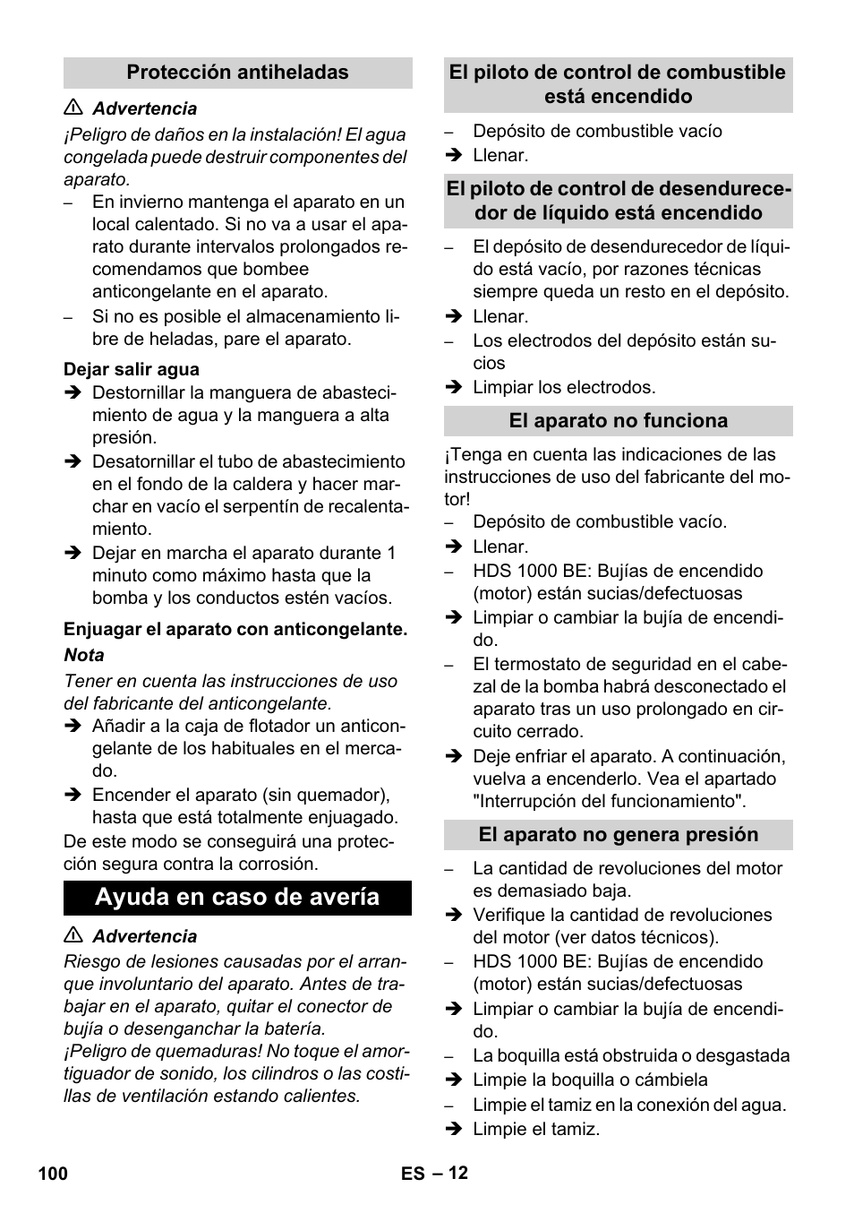 Ayuda en caso de avería | Karcher HDS 1000 De User Manual | Page 100 / 474