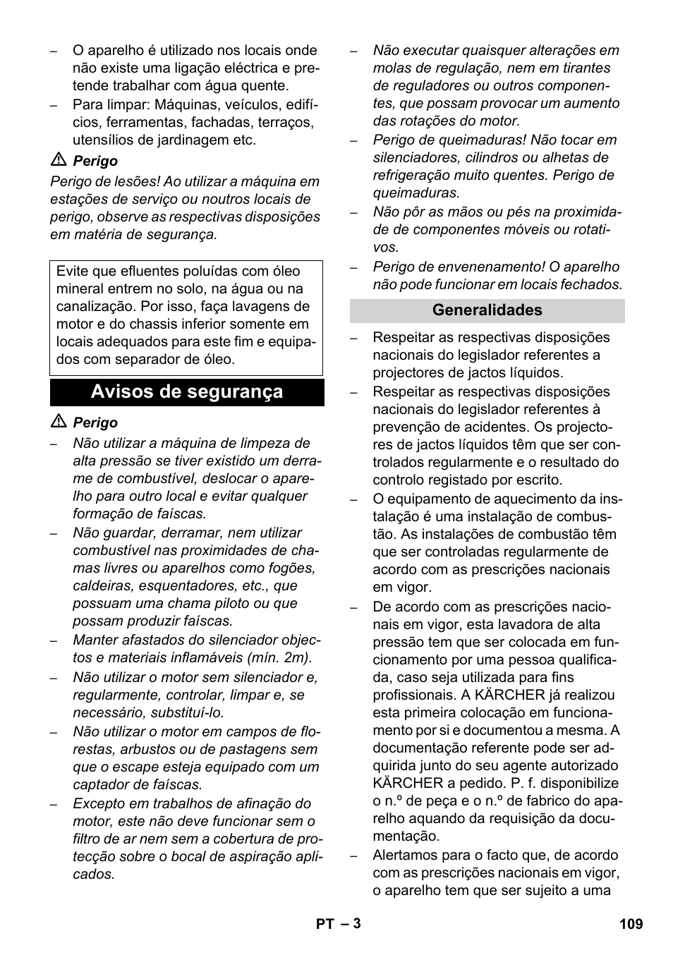 Avisos de segurança | Karcher HDS 1000 De User Manual | Page 109 / 474