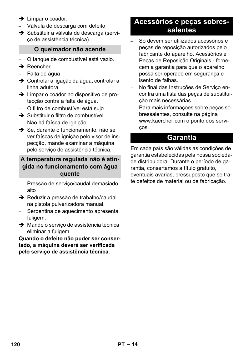 Acessórios e peças sobres- salentes garantia | Karcher HDS 1000 De User Manual | Page 120 / 474