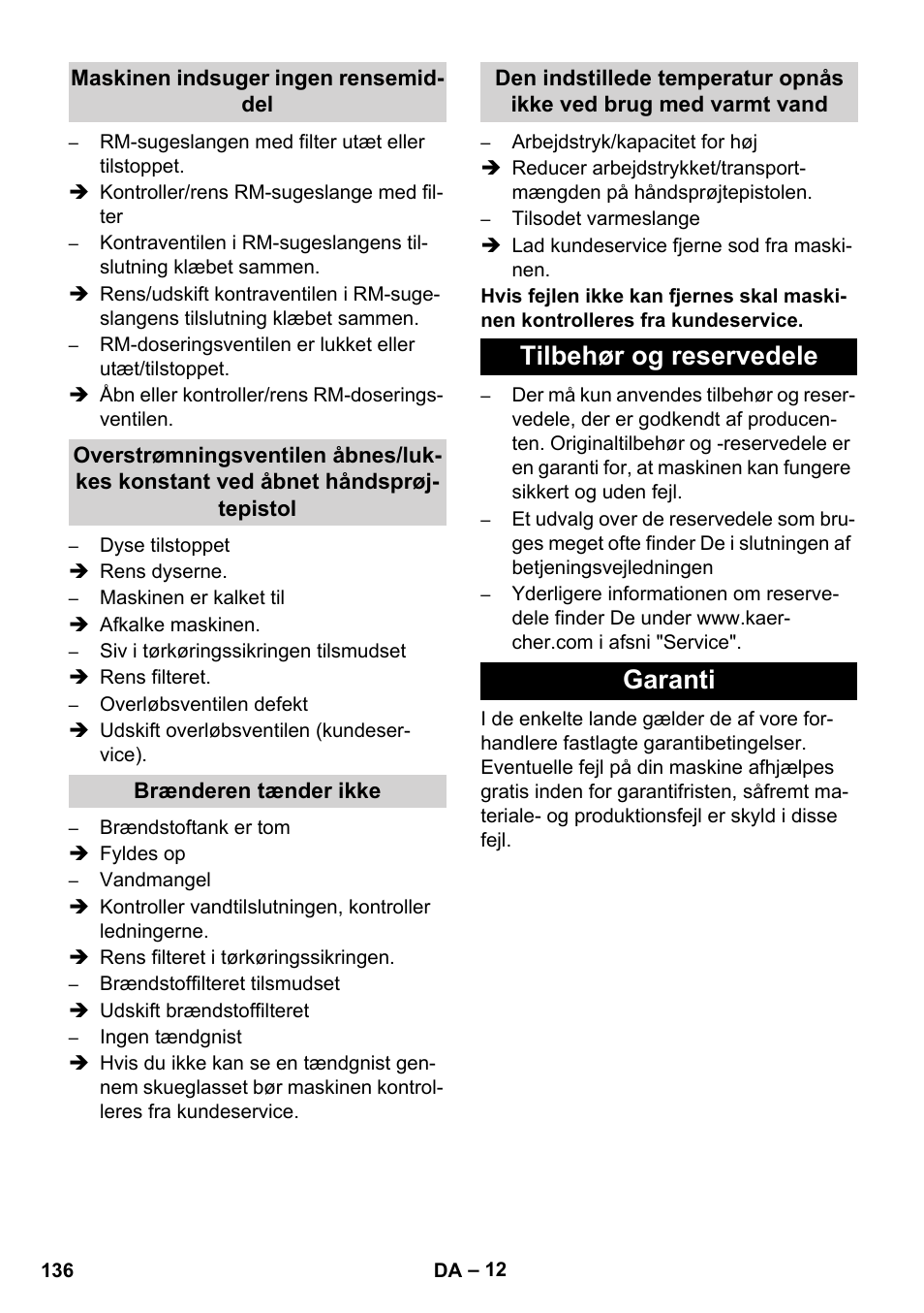 Tilbehør og reservedele garanti | Karcher HDS 1000 De User Manual | Page 136 / 474