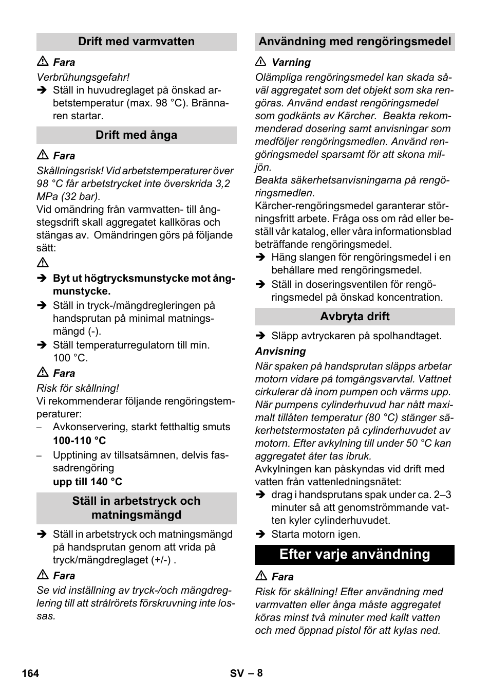 Efter varje användning | Karcher HDS 1000 De User Manual | Page 164 / 474