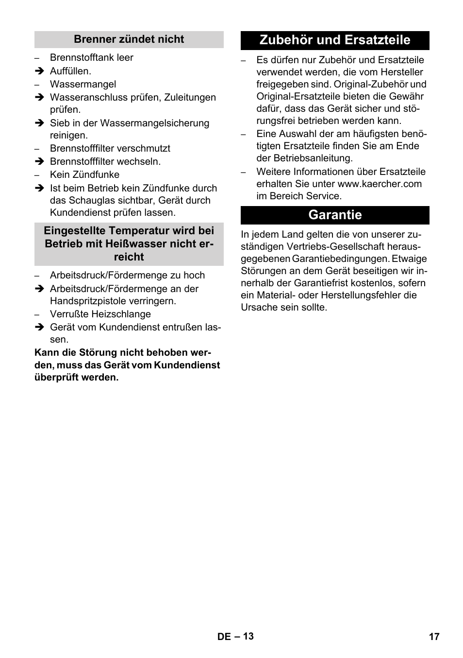 Zubehör und ersatzteile garantie | Karcher HDS 1000 De User Manual | Page 17 / 474