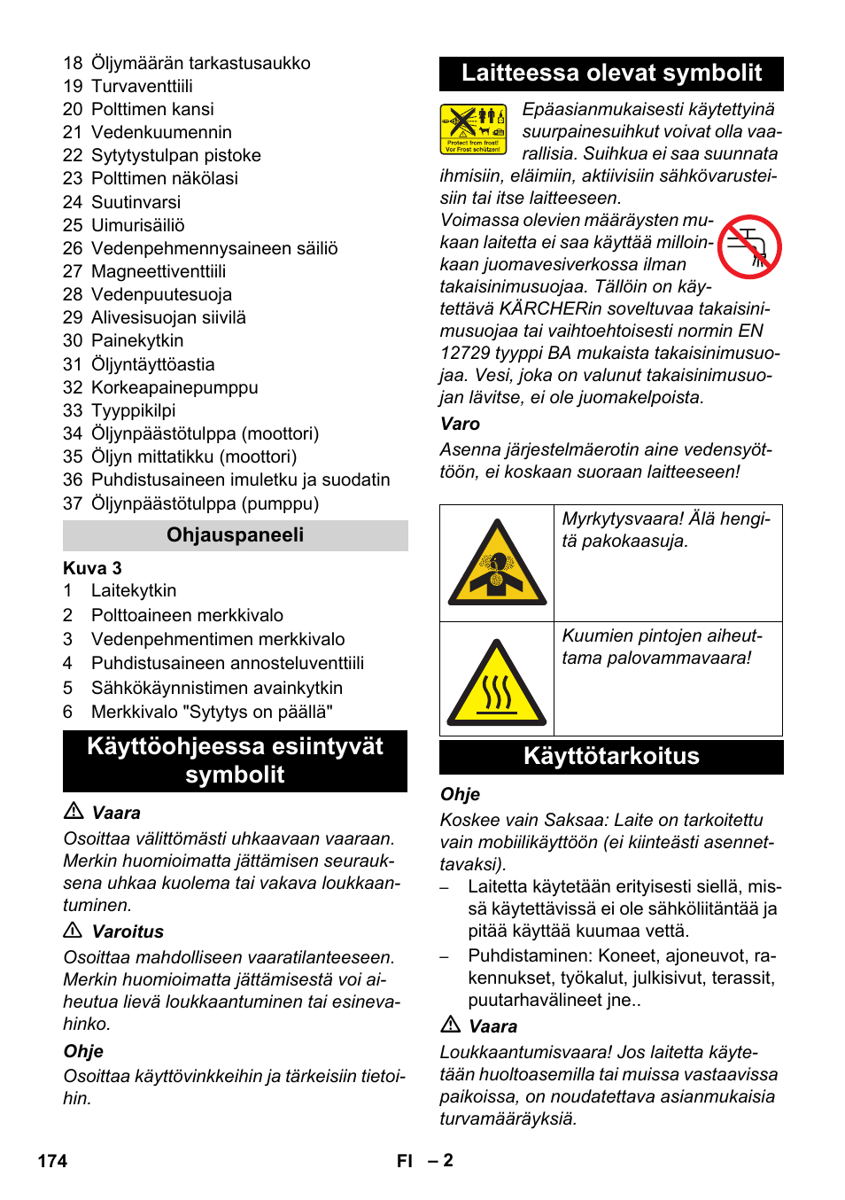 Käyttötarkoitus | Karcher HDS 1000 De User Manual | Page 174 / 474