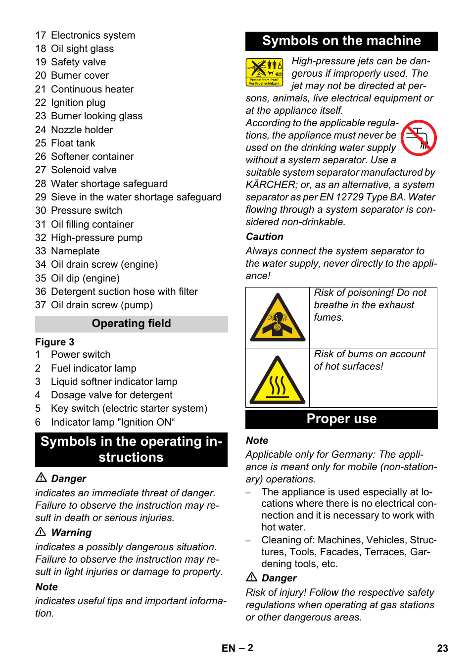 Proper use | Karcher HDS 1000 De User Manual | Page 23 / 474