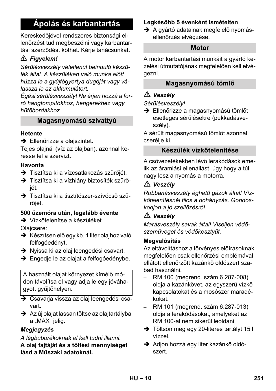 Ápolás és karbantartás | Karcher HDS 1000 De User Manual | Page 251 / 474