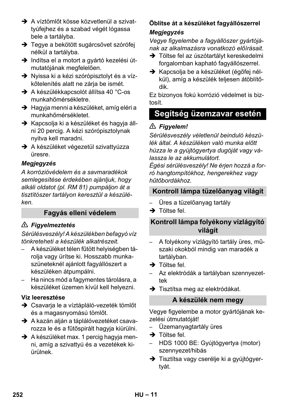 Segítség üzemzavar esetén | Karcher HDS 1000 De User Manual | Page 252 / 474