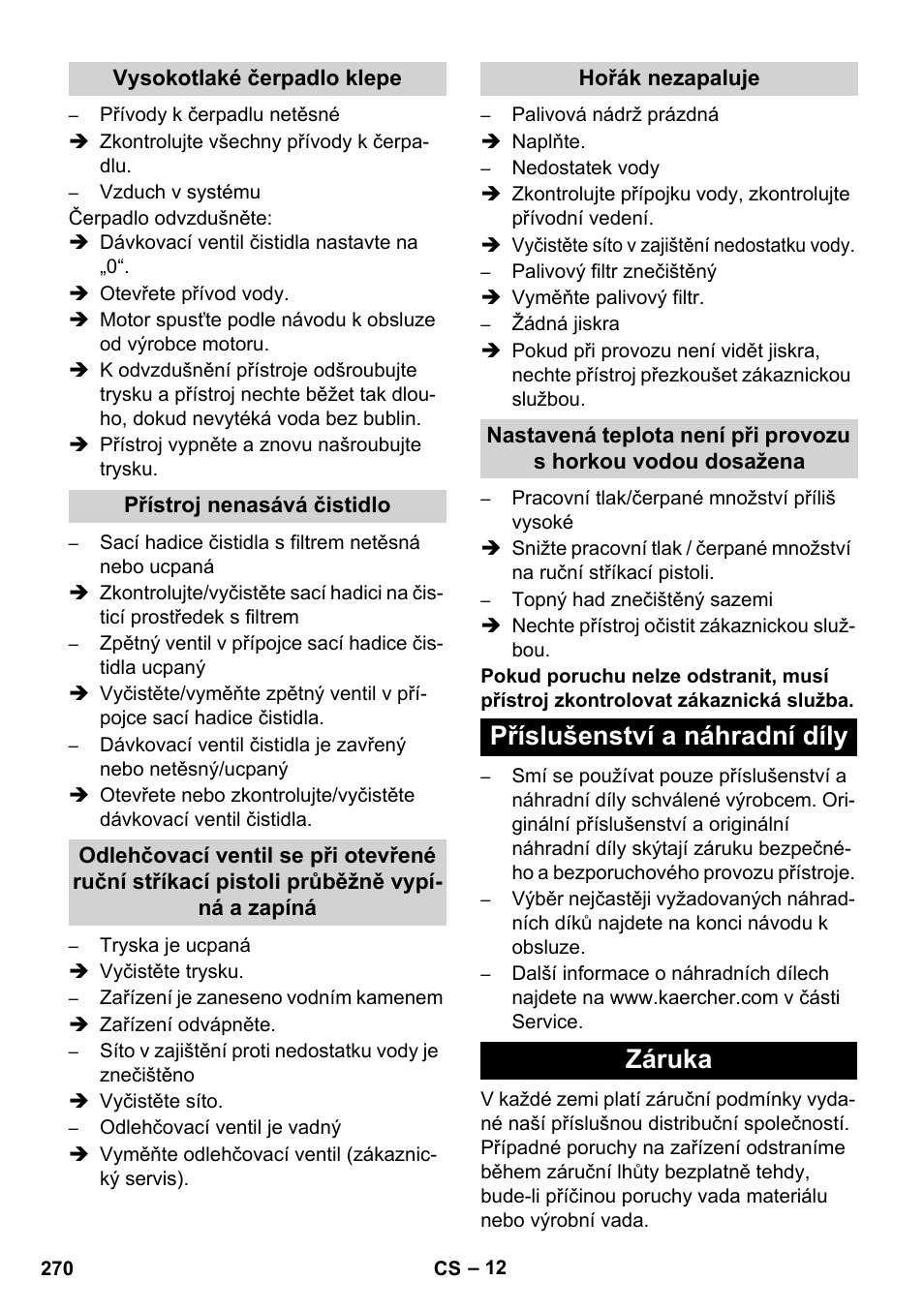 Příslušenství a náhradní díly záruka | Karcher HDS 1000 De User Manual | Page 270 / 474