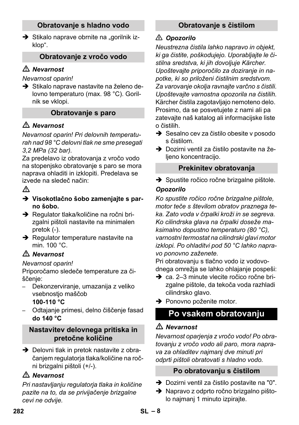 Po vsakem obratovanju | Karcher HDS 1000 De User Manual | Page 282 / 474