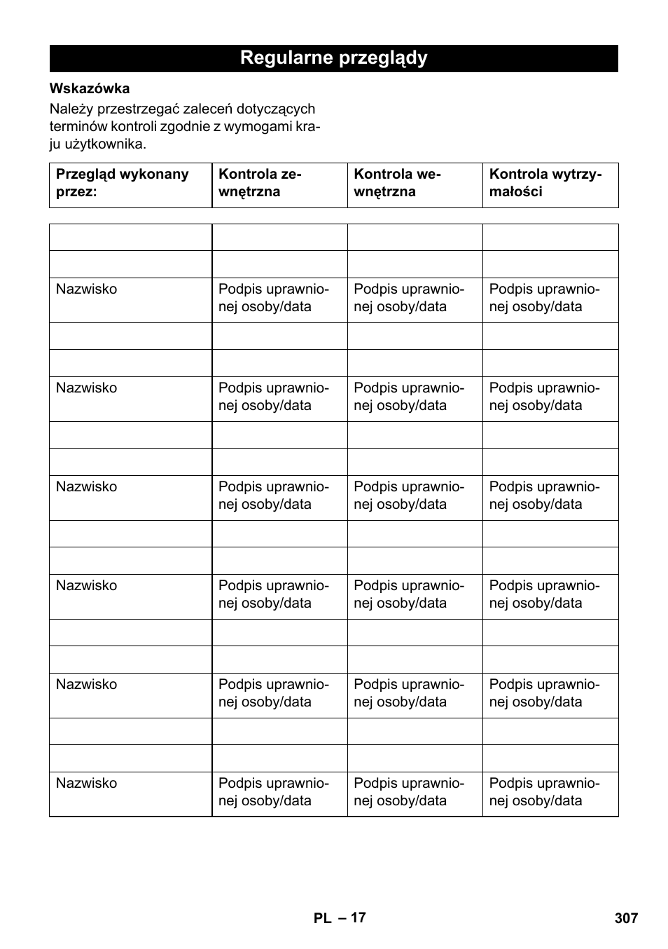 Regularne przeglądy | Karcher HDS 1000 De User Manual | Page 307 / 474