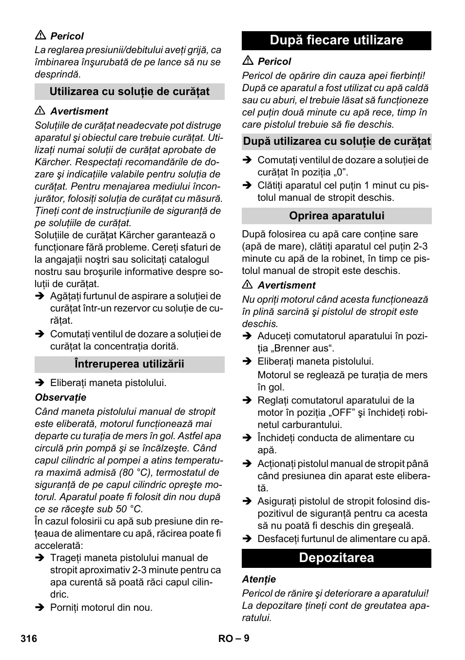 După fiecare utilizare, Depozitarea | Karcher HDS 1000 De User Manual | Page 316 / 474