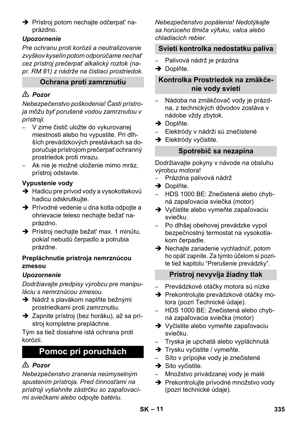 Pomoc pri poruchách | Karcher HDS 1000 De User Manual | Page 335 / 474