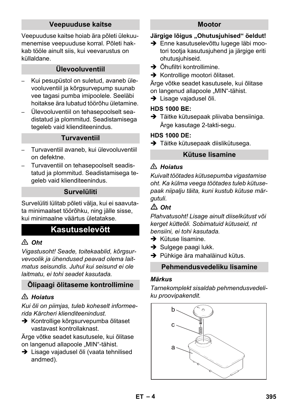 Kasutuselevõtt | Karcher HDS 1000 De User Manual | Page 395 / 474