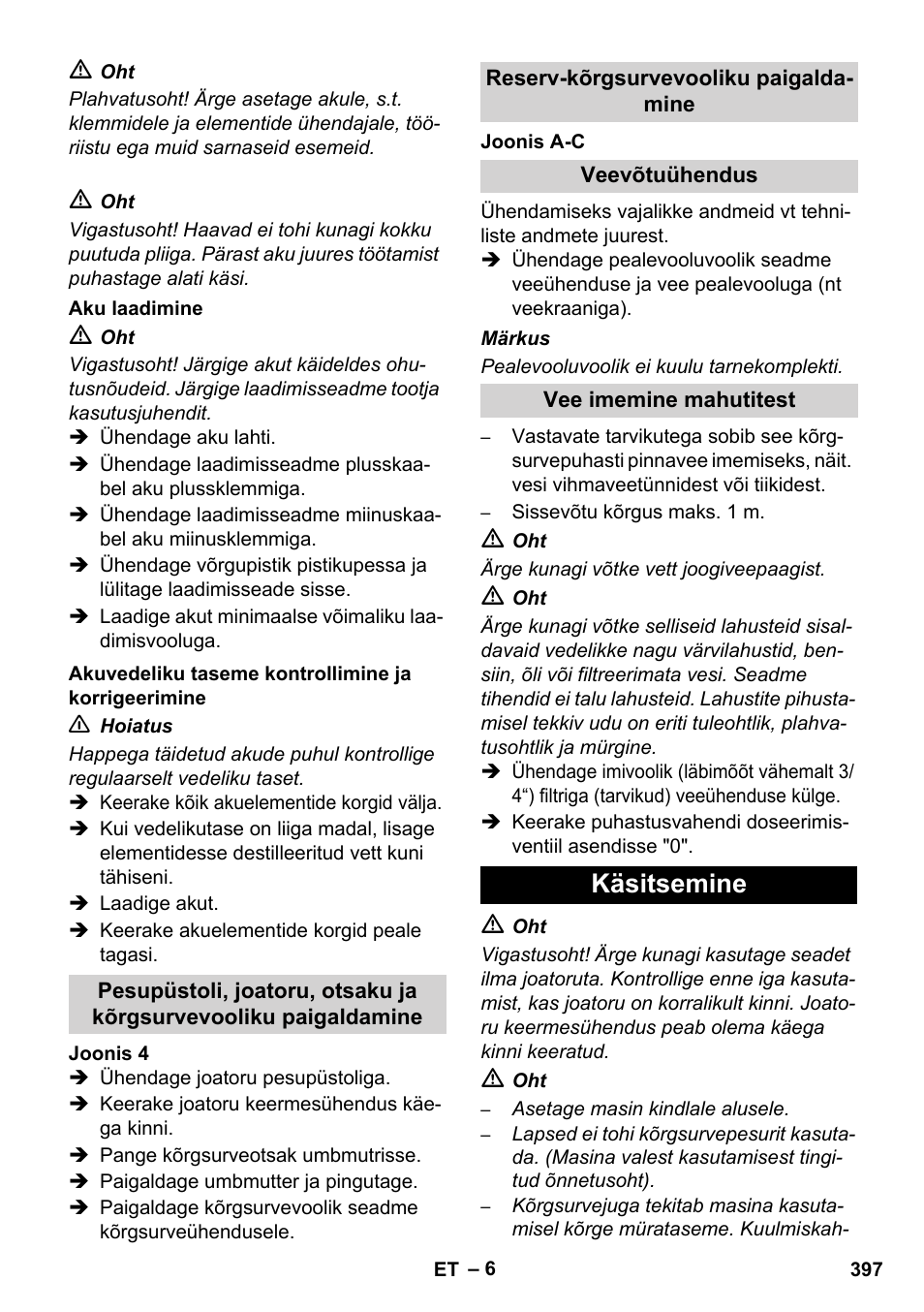 Käsitsemine | Karcher HDS 1000 De User Manual | Page 397 / 474