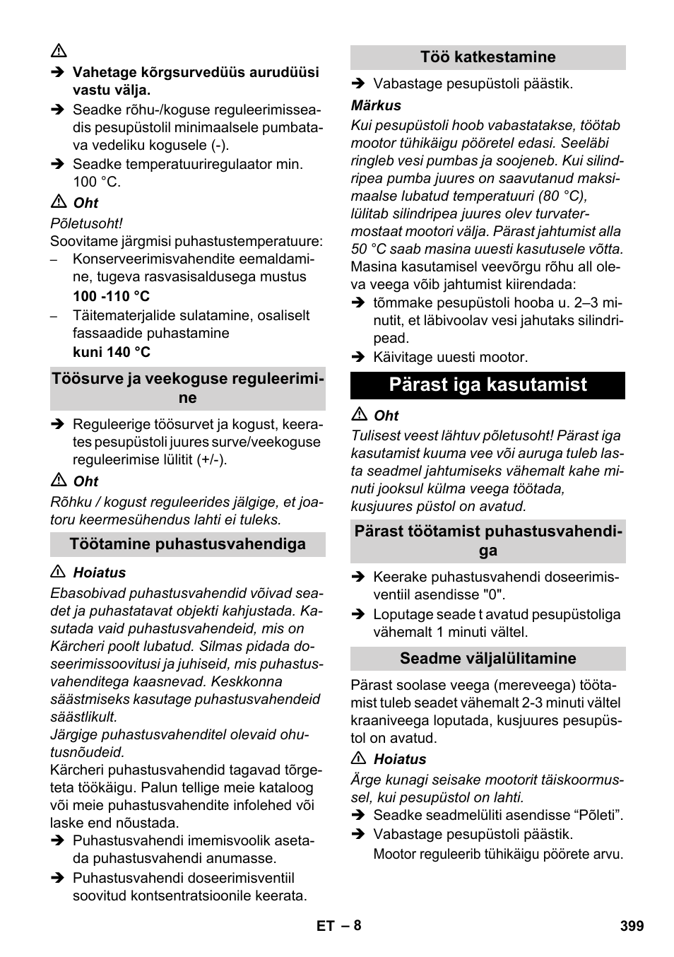 Pärast iga kasutamist | Karcher HDS 1000 De User Manual | Page 399 / 474