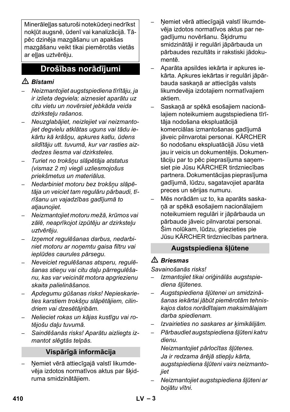 Drošības norādījumi | Karcher HDS 1000 De User Manual | Page 410 / 474