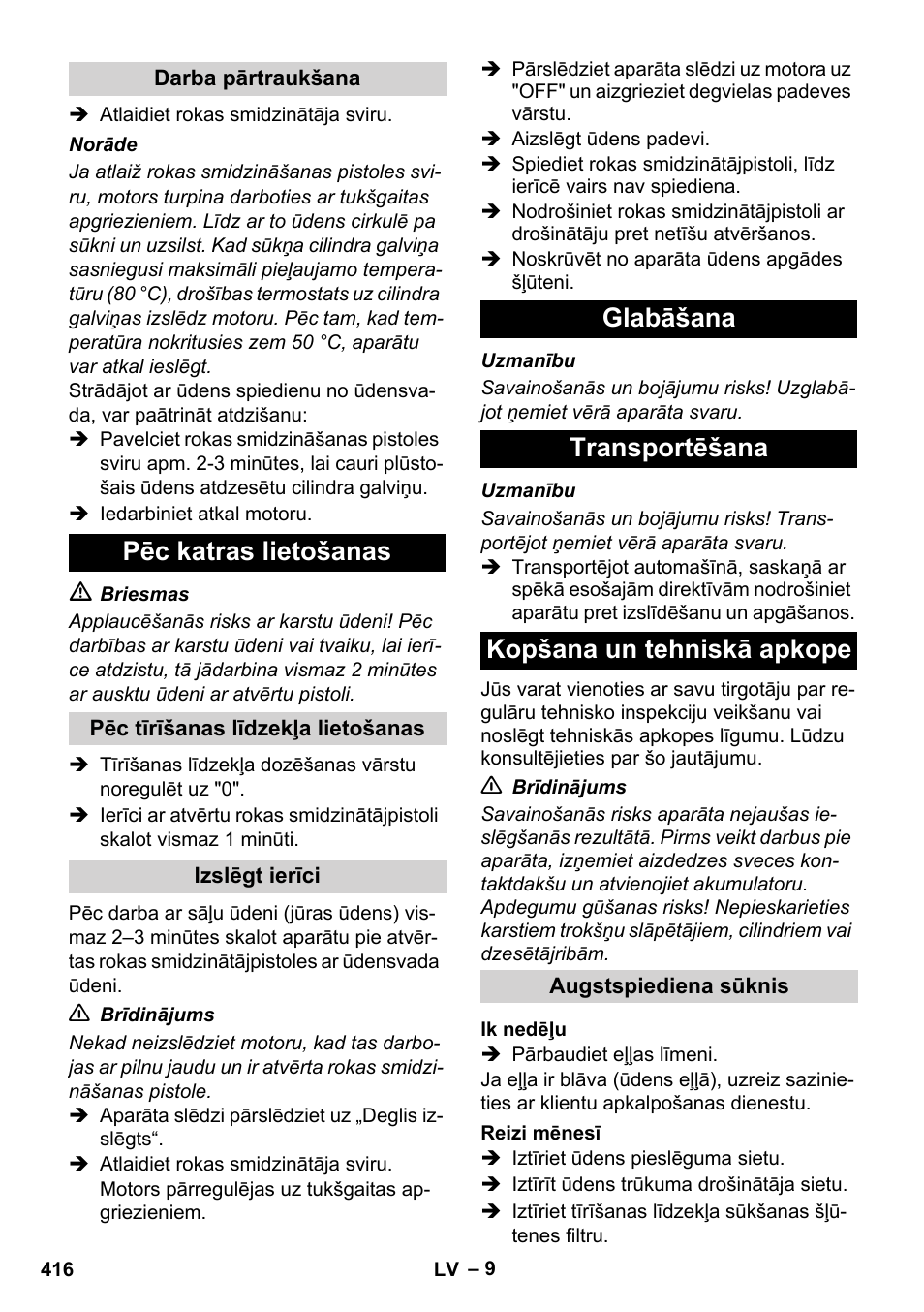 Pēc katras lietošanas | Karcher HDS 1000 De User Manual | Page 416 / 474