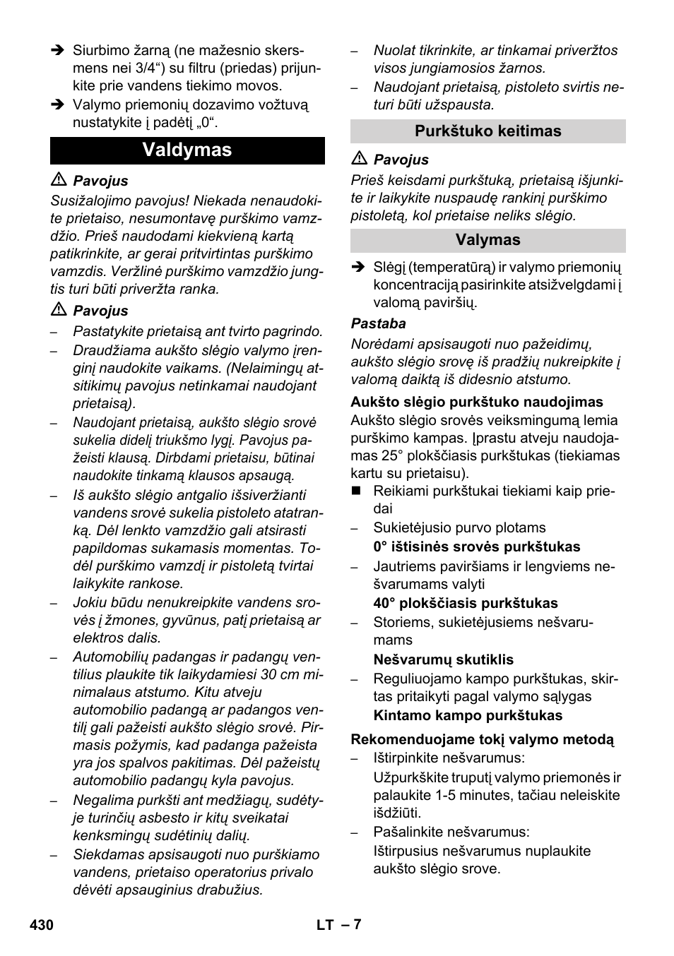 Valdymas | Karcher HDS 1000 De User Manual | Page 430 / 474