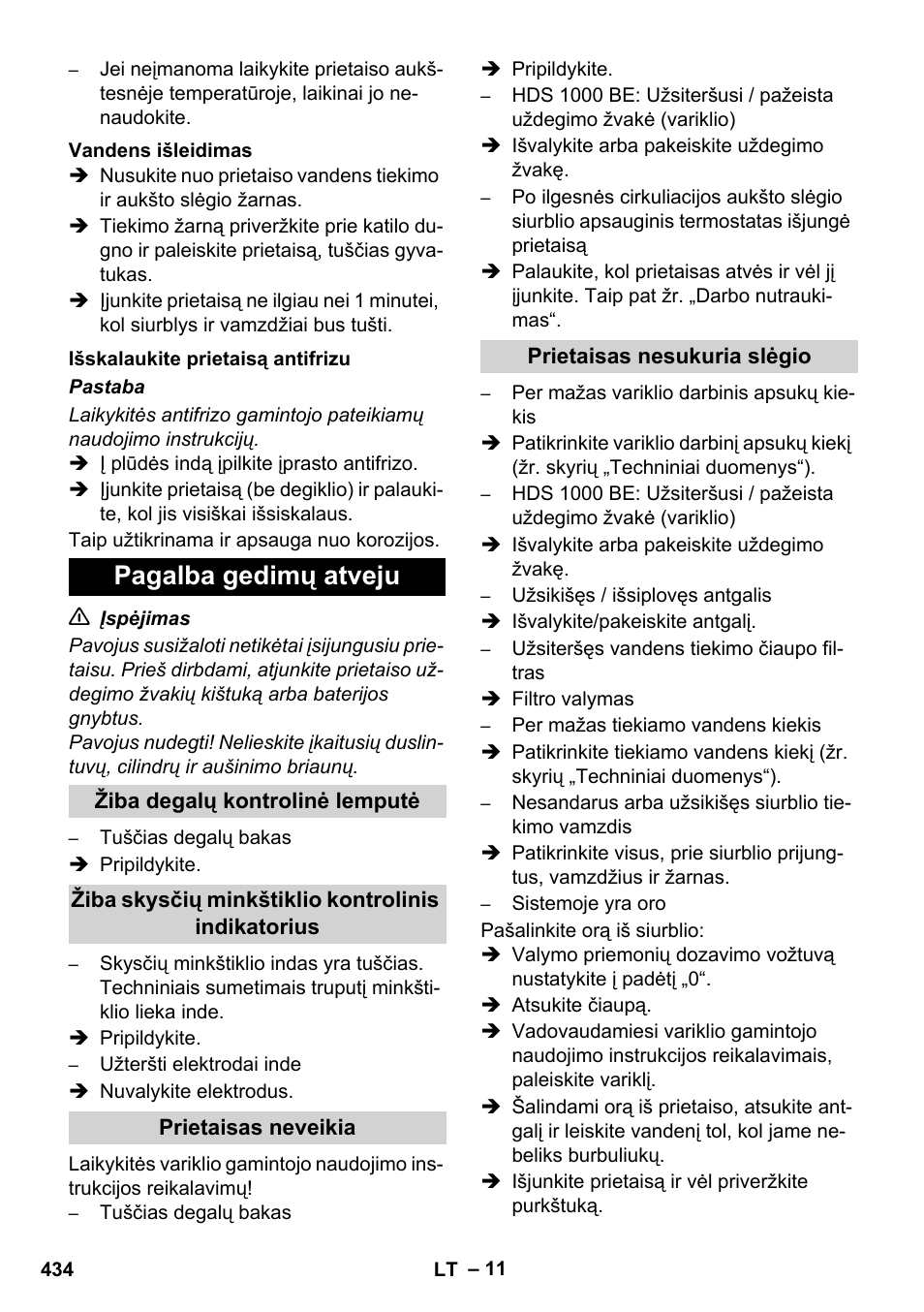 Pagalba gedimų atveju | Karcher HDS 1000 De User Manual | Page 434 / 474