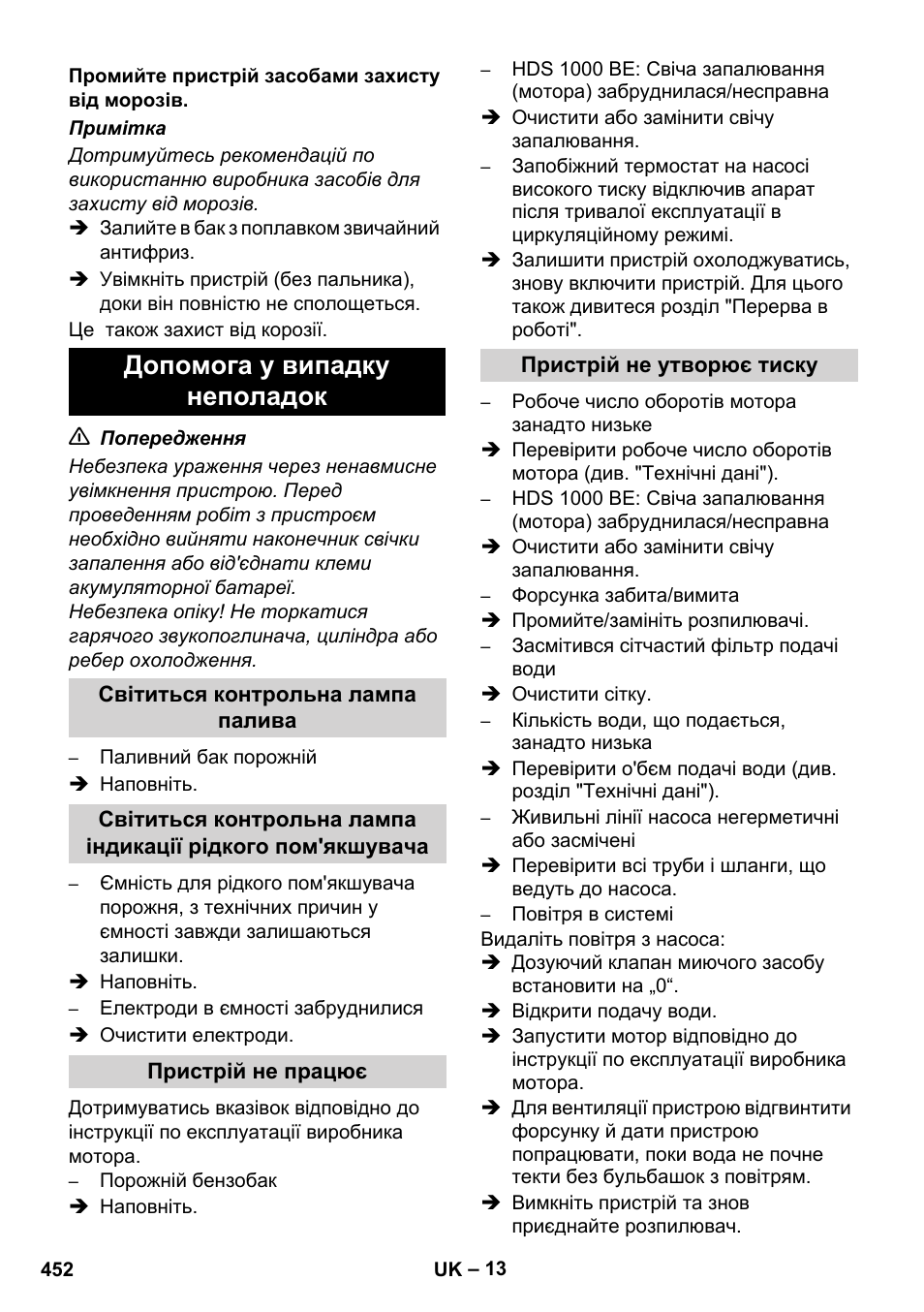 Допомога у випадку неполадок | Karcher HDS 1000 De User Manual | Page 452 / 474
