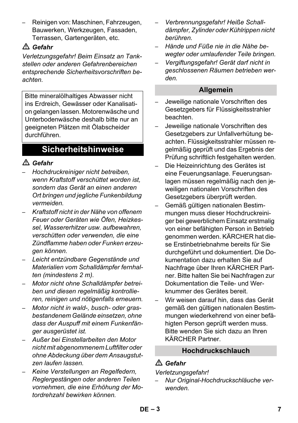 Sicherheitshinweise | Karcher HDS 1000 De User Manual | Page 7 / 474