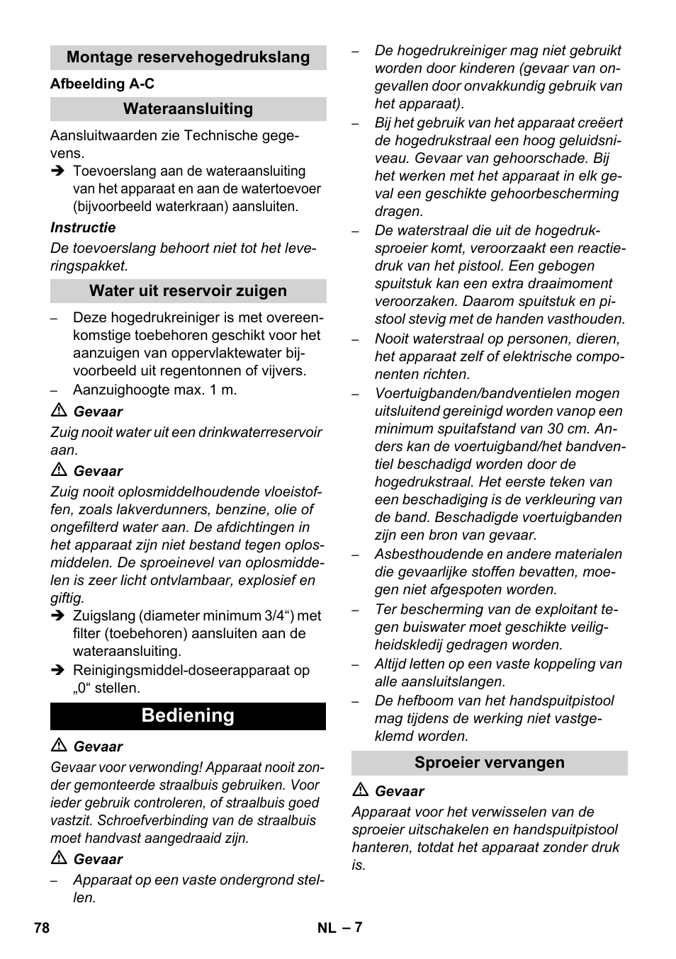 Bediening | Karcher HDS 1000 De User Manual | Page 78 / 474