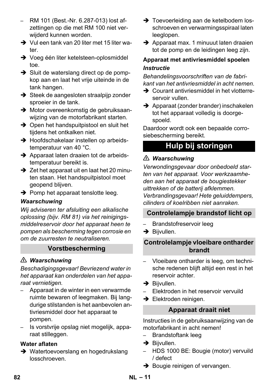 Hulp bij storingen | Karcher HDS 1000 De User Manual | Page 82 / 474