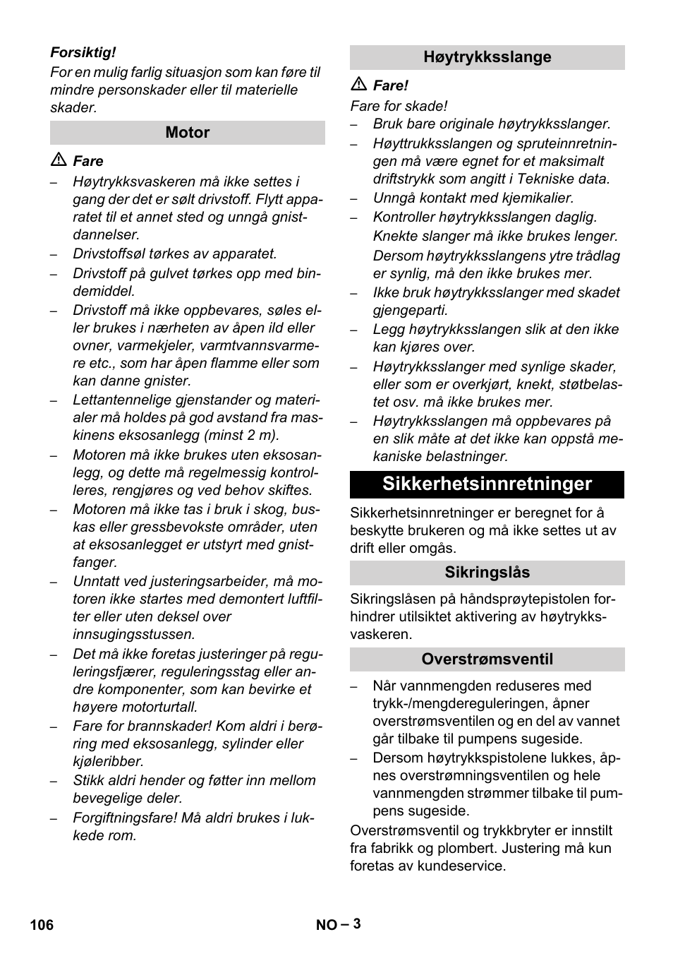 Sikkerhetsinnretninger | Karcher HD 9-50 Pe User Manual | Page 106 / 352