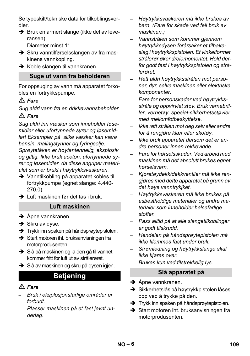 Betjening | Karcher HD 9-50 Pe User Manual | Page 109 / 352