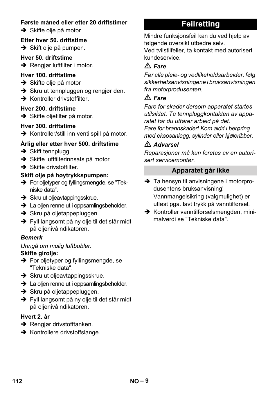 Feilretting | Karcher HD 9-50 Pe User Manual | Page 112 / 352