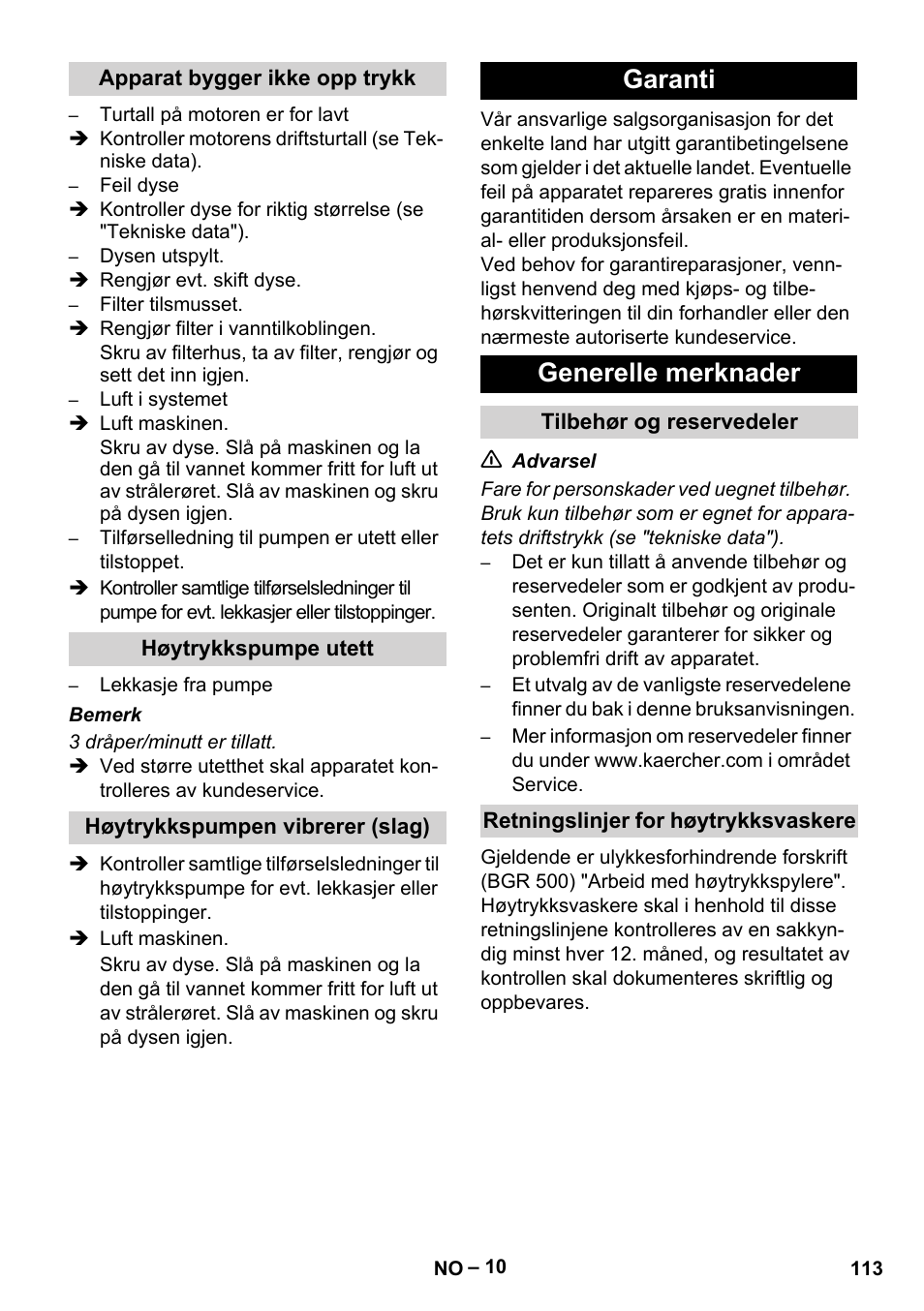 Garanti generelle merknader | Karcher HD 9-50 Pe User Manual | Page 113 / 352