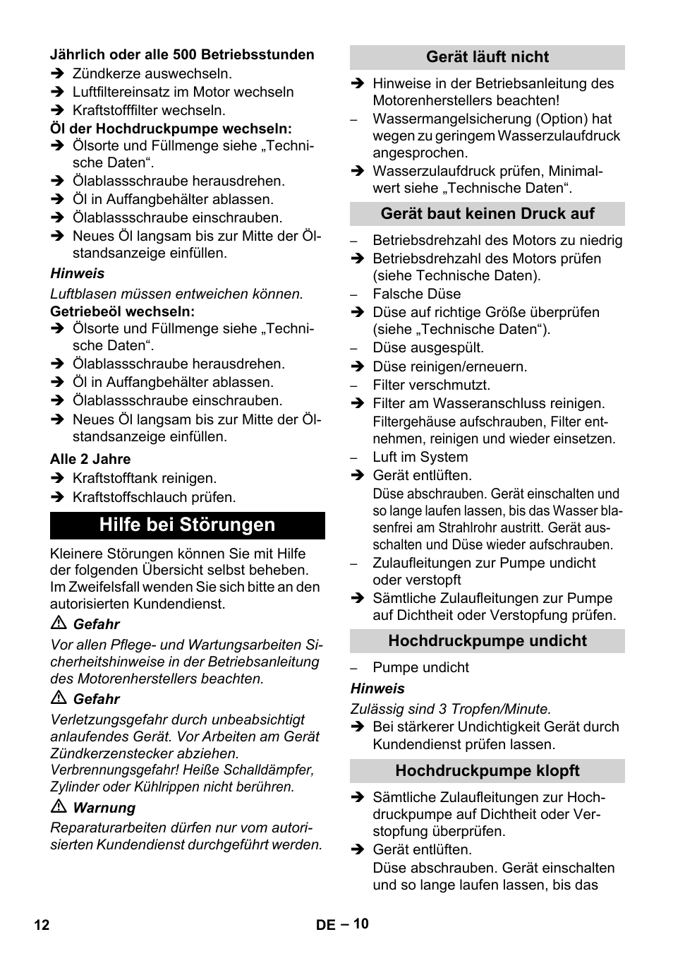 Hilfe bei störungen | Karcher HD 9-50 Pe User Manual | Page 12 / 352