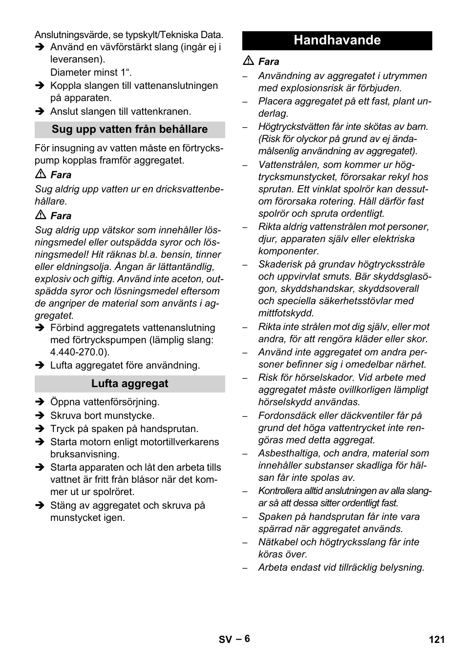 Handhavande | Karcher HD 9-50 Pe User Manual | Page 121 / 352