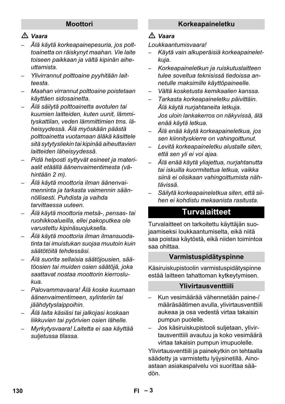 Turvalaitteet | Karcher HD 9-50 Pe User Manual | Page 130 / 352