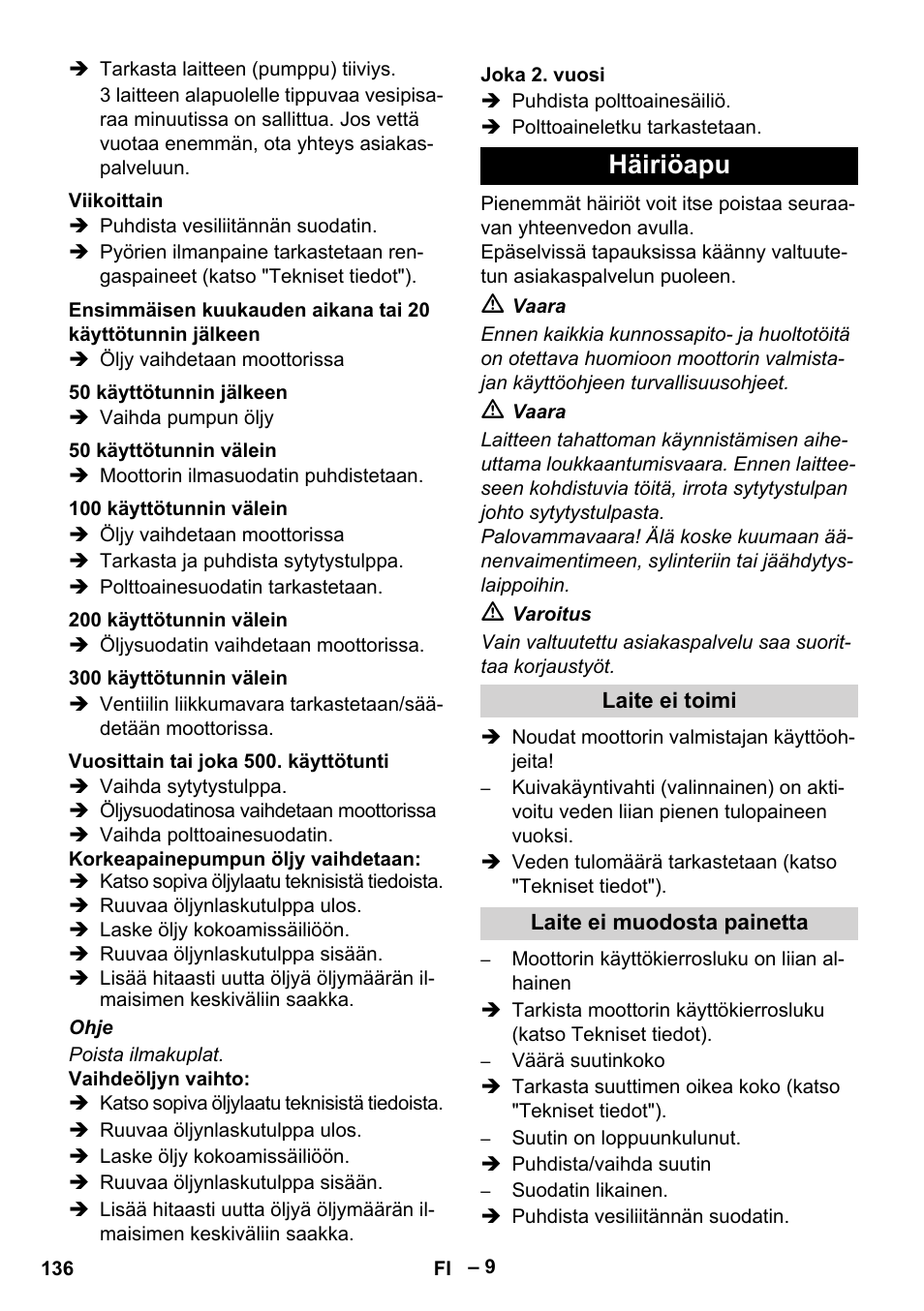 Häiriöapu | Karcher HD 9-50 Pe User Manual | Page 136 / 352